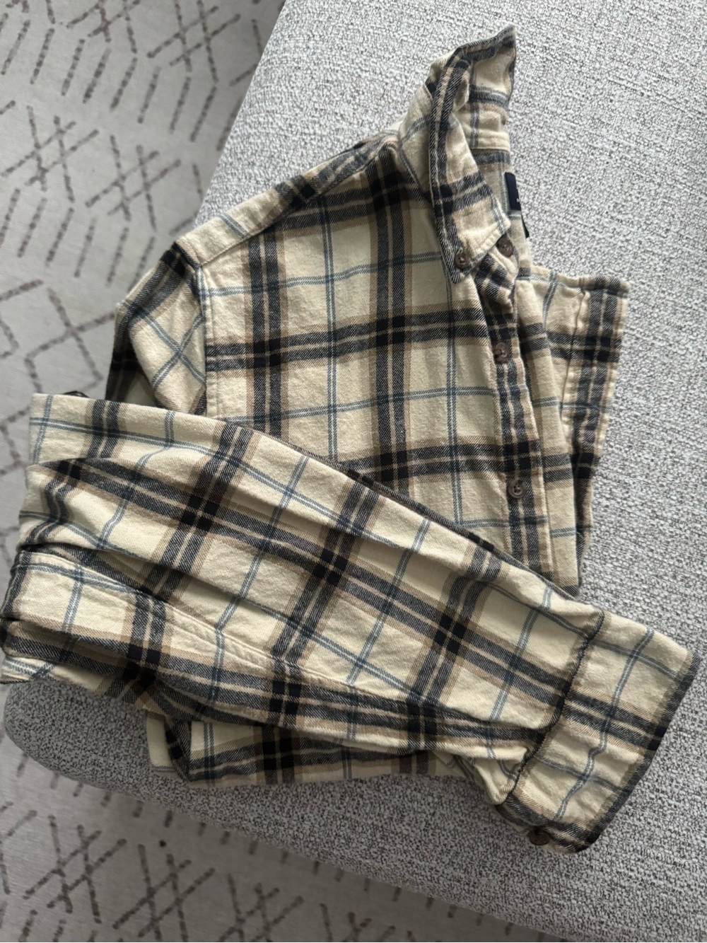 J. Crew Factory Cream and Black Plaid Button-Down Shirt